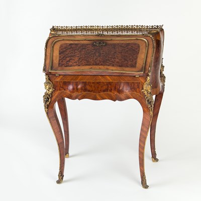 Lot 965 - A Louis XV style burr chestnut bureau en pente...