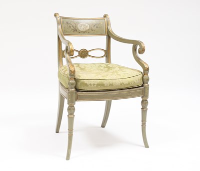 Lot 972 - A Regency parcel gilt and green armchair,...