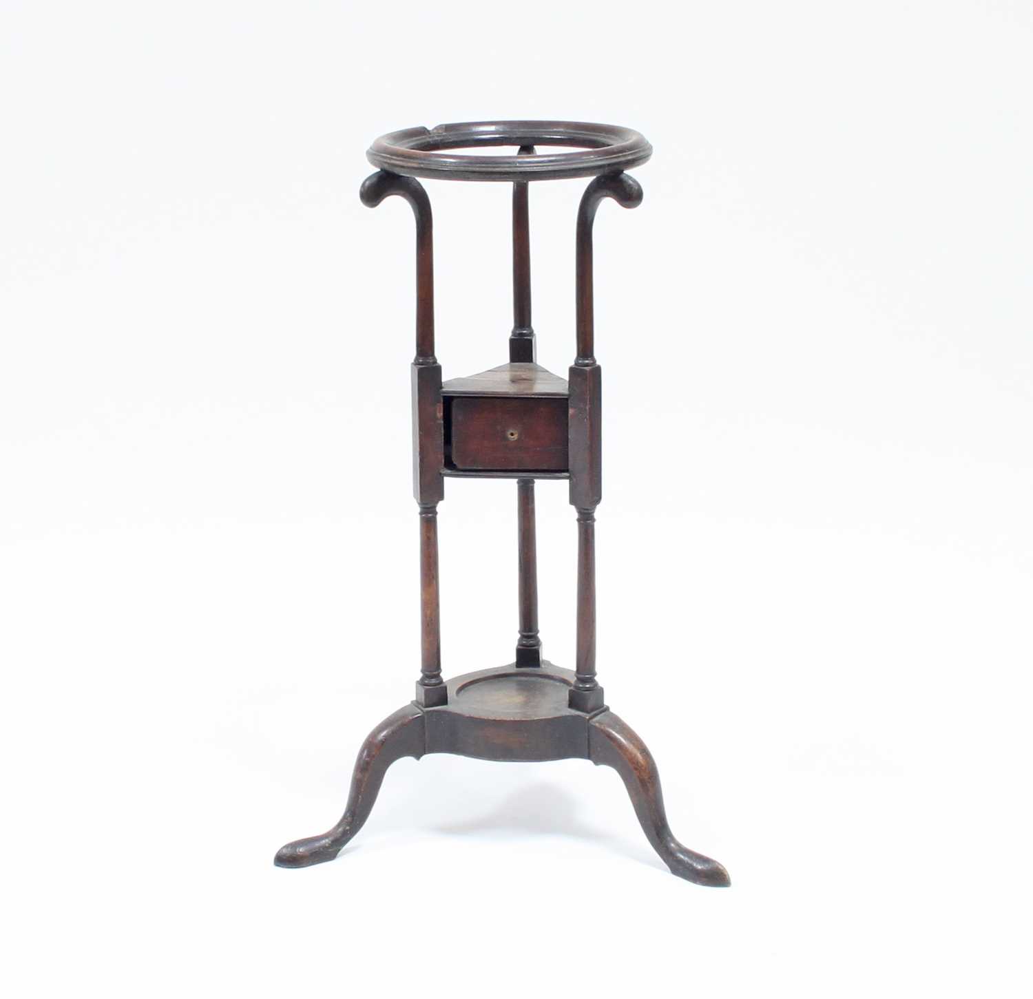 Lot 43 - A George III mahogany wig stand on tripod base,...