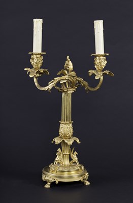 Lot 81 - A gilt metal twin-branch table lamp with...