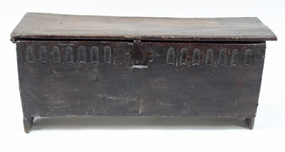 Lot 128 - An 18th Century oak six-plank chest with...