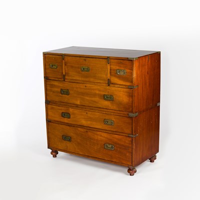 Lot 145 - A mahogany brass bound campaign chest, with...