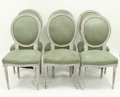 Lot 178 - A set of six painted salon chairs, the oval...