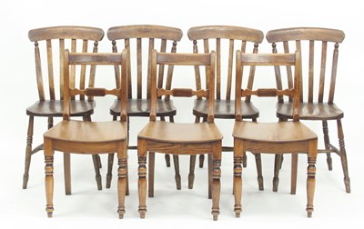 Lot 179 - Three 19th Century oak bar back dining chairs...