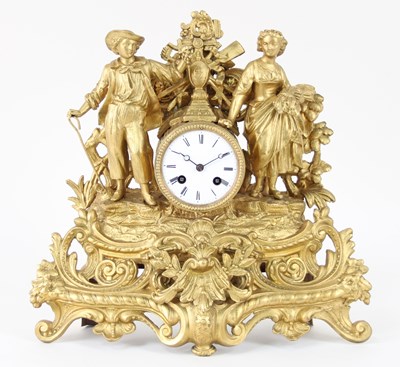 Lot 224 - A French gilt spelter mantel clock, the enamel...