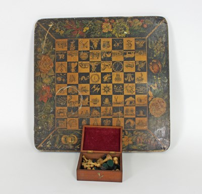 Lot 237 - A 19th Century penwork chess board decorated...