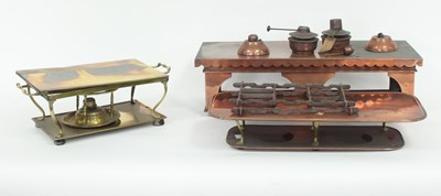 Lot 249 - Two copper plate warmers with burners and a...