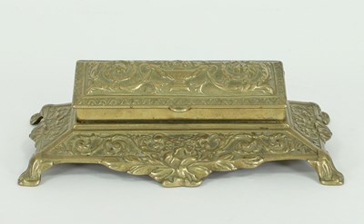 Lot 252 - A cast brass stamp box, 22cm wide and a...