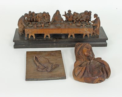 Lot 254 - A carved wood scene of the Last Supper, 45cm...