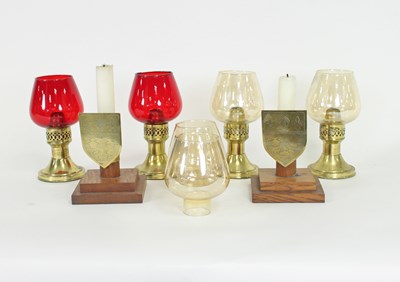 Lot 258 - Two pairs of brass mounted oil lamps, one pair...