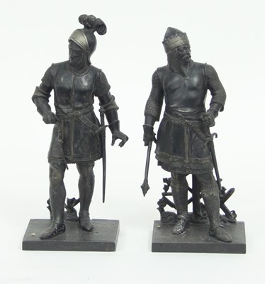 Lot 273 - A pair of spelter figures of knights, 34cm high