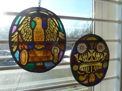 Lot 278 - A pair of 19th Century stained glass ovals...