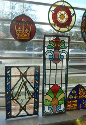 Lot 279 - Five various panels of stained glass...