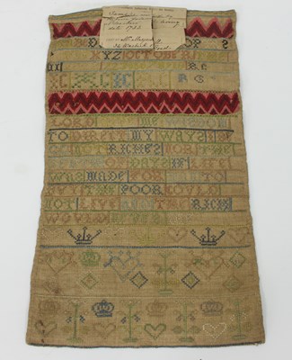 Lot 290 - An early 18th Century Band sampler, worked by...