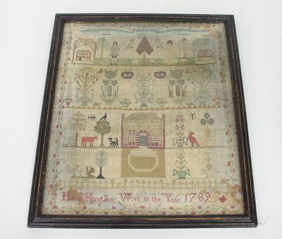 Lot 292 - A George III needlework sampler, figures,...