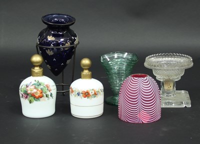 Lot 318 - Two similar opaque glass scent bottles each...