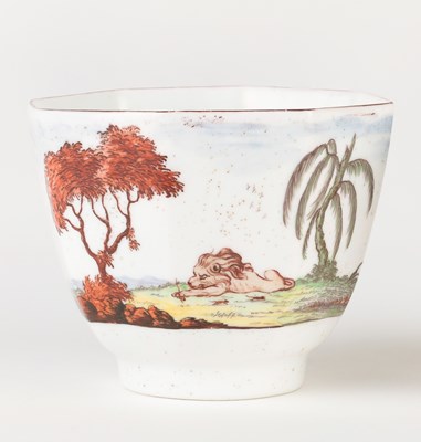 Lot 338 - A Chelsea fable pattern tea bowl, studio of...