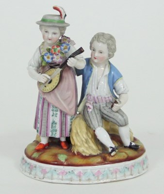 Lot 343 - A Meissen style porcelain figure group, three...