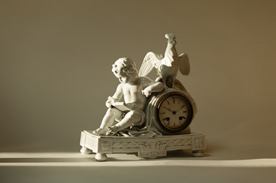 Lot 346 - A Meissen white glazed porcelain mantel clock...