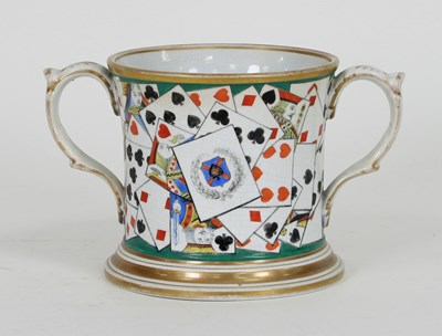 Lot 369 - A large pottery loving cup decorated with...