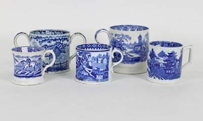 Lot 375 - A large blue and white two-handled mug and...