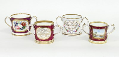 Lot 384 - Four Coalport twin-handled loving cups, mid to...