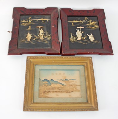 Lot 413 - A pair of Japanese shibayama panels and a cork...