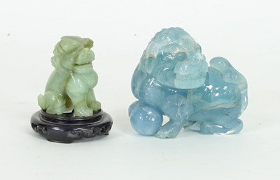 Lot 415 - A carved jade lion dog, 5.5cm high and a blue...