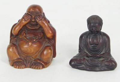 Lot 418 - A Chinese carved wooden figure of Buddha, 5cm...