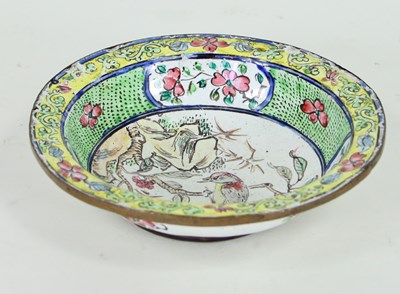 Lot 423 - A Cantonese famille rose enamel bowl, 19th...