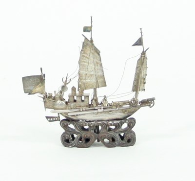 Lot 428 - A Chinese export silver model of a junk, Luen...