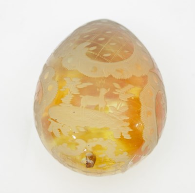 Lot 437 - A Bohemian coloured crystal egg, etched with...