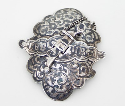 Lot 439 - A Russian silver niello belt buckle, 6cm wide