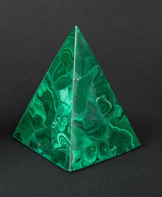 Lot 444 - A Russian malachite pyramid paperweight, 11cm...