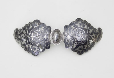 Lot 448 - A Russian silver niello belt buckle