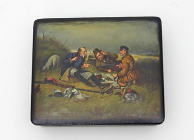 Lot 456 - A Russian lacquer box, the lid painted with a...