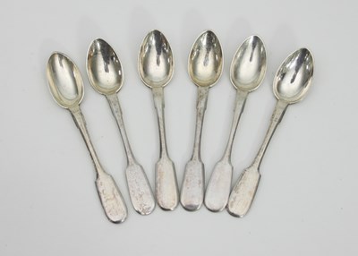 Lot 465 - A set of six Russian silver fiddle pattern...