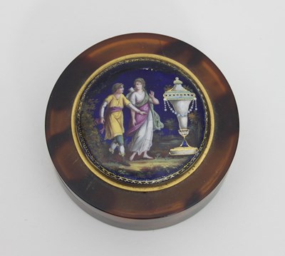 Lot 480 - A tortoiseshell circular box, the lid...