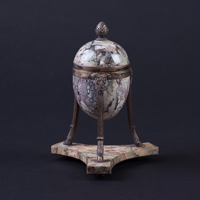 Lot 482 - A marble egg shaped inkwell on a silver stand...