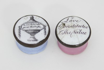 Lot 486 - Two small Bilston enamel pill boxes, late 18th...