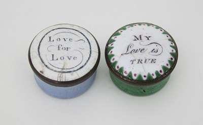 Lot 487 - Two Bilston enamel pill boxes, late 18th...