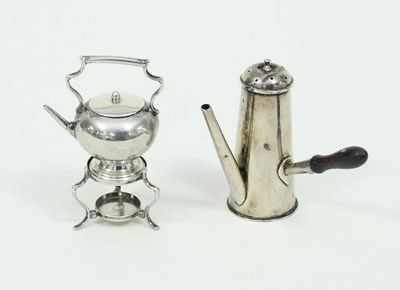 Lot 525 - A novelty silver pepper pot of coffee pot form,...