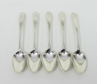 Lot 548 - Five Irish silver table spoons, John Osborne,...