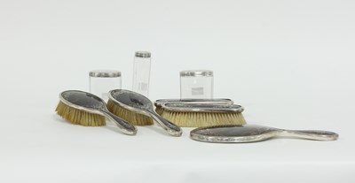 Lot 565 - A silver and tortoiseshell dressing set,...