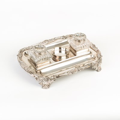 Lot 592 - A George IV silver inkstand and pen tray, TJ &...