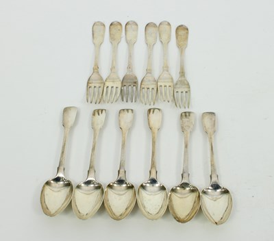 Lot 605 - A set of six silver William IV fiddle pattern...