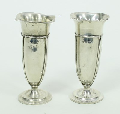 Lot 614 - A pair of Art Nouveau style silver vases, E S...