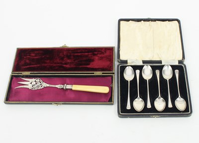 Lot 622 - Six silver teaspoons, Birmingham 1938 and a...