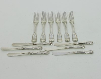 Lot 637 - A set of six Victorian silver dessert forks,...