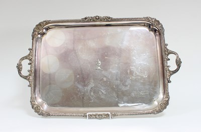 Lot 673 - A large Sheffield plate twin-handled tray with...